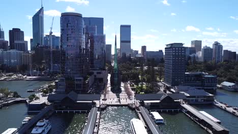 perth cbd - aerial view barrack st jetty and city skyline over swan river