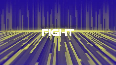 animation of fight text over yellow lines and purple background