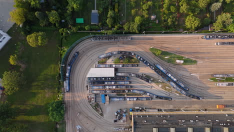 aerial view of a tram depot