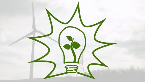 Animation-Einer-Grünen-Glühbirne-über-Einer-Windkraftanlage