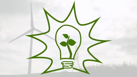 animation of green lightbulb over wind turbine