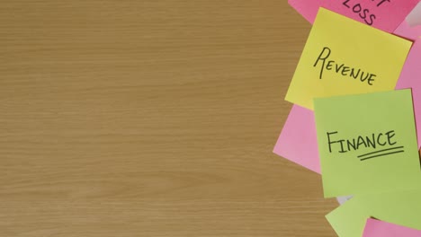 concepto de negocio de notas adhesivas giratorias con términos comerciales y financieros escritos en ellas 1