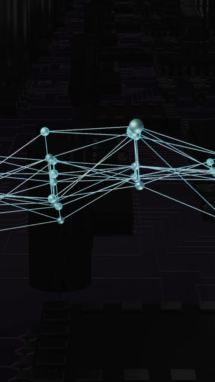 Glowing nodes and connections creating animation over dark industrial background