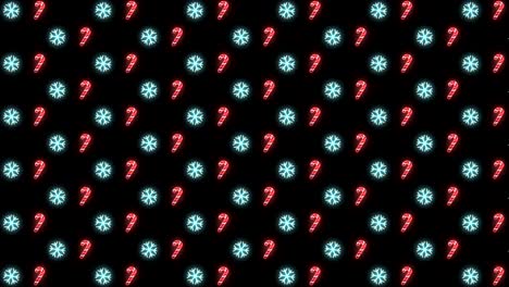 Neon-Christmas-Pattern-Background-of-Christmas-Tree,-Snowflake,-Santa-Hat-and-Candy-Cane-in-Red-Black-and-White-Looping-animation