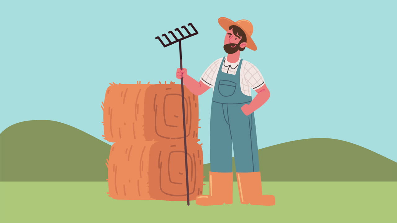 래크 애니메이션 을 가진 남성 농부