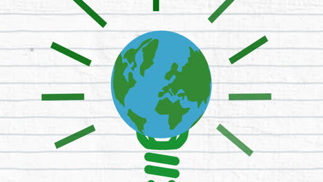 Animation-of-globe-light-bulb-logo-over-lined-paper-background