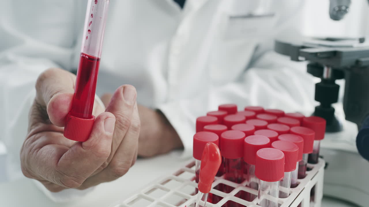 científico que realiza análisis de sangre en el laboratorio
