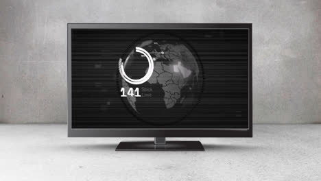 animation of tv with globe on grey background