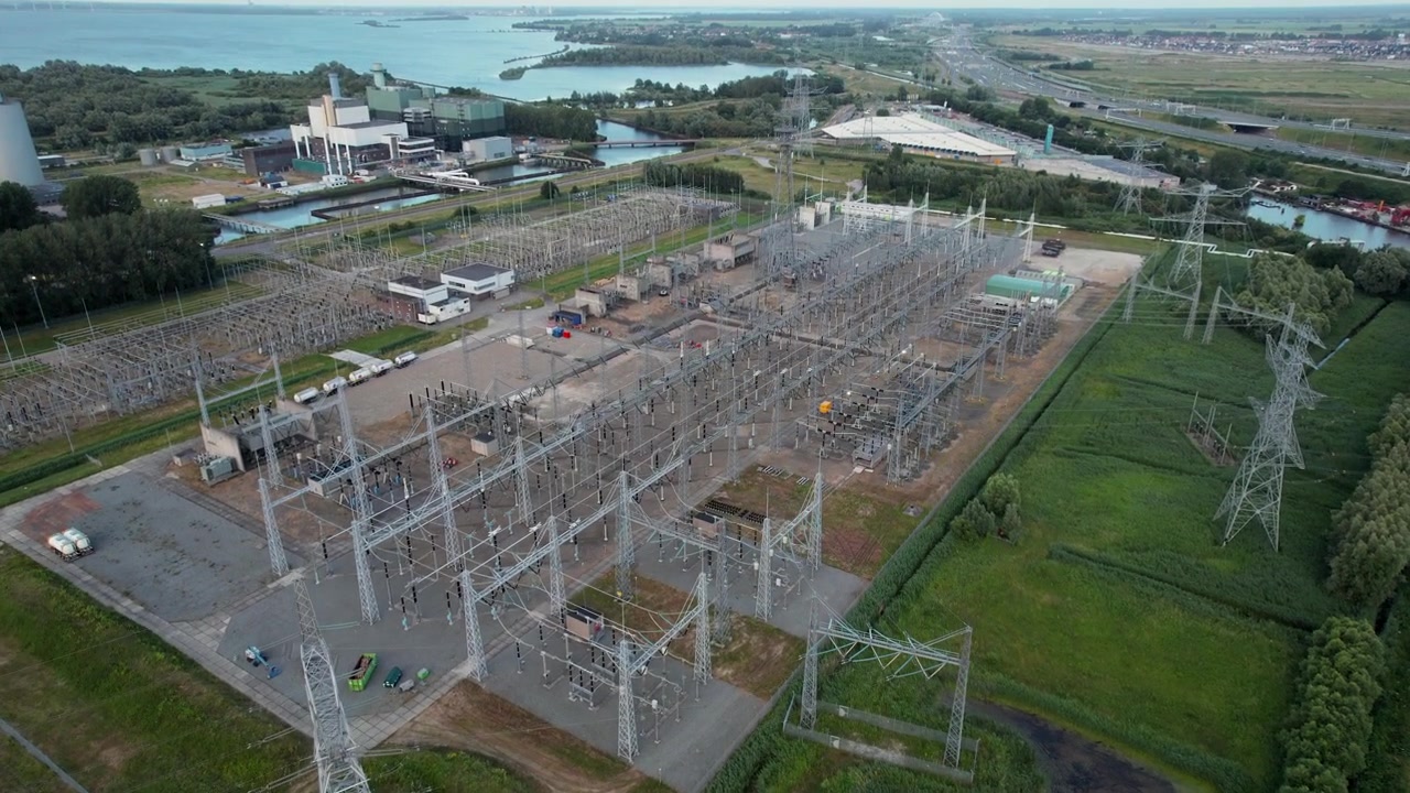 Diemen Power Station In Diemen, Noord-Holland, Netherlands. Aerial Drone Shot