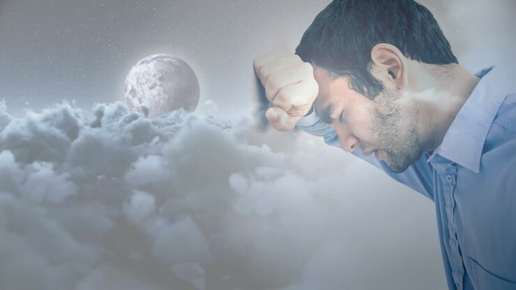 Depressieve man die zijn hoofd tegen de muur leunt 4k