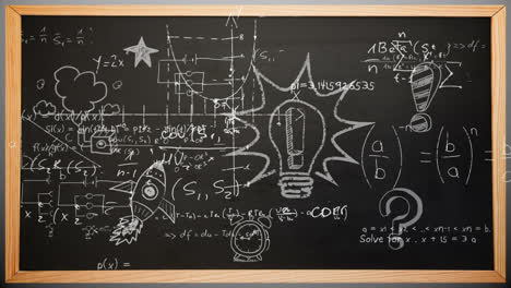 animación de fórmulas matemáticas con procesamiento de datos e información digital en la pizarra escolar