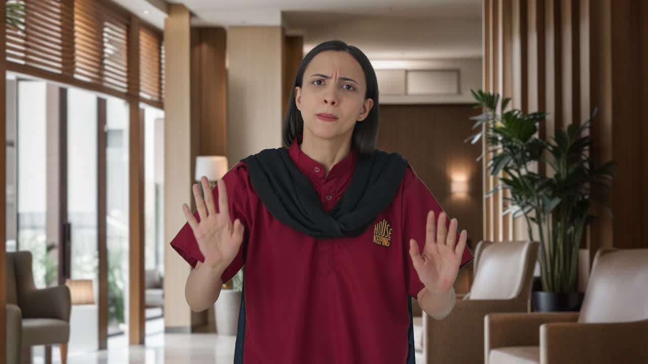 Angry Indian female hotel staff shouting on guests