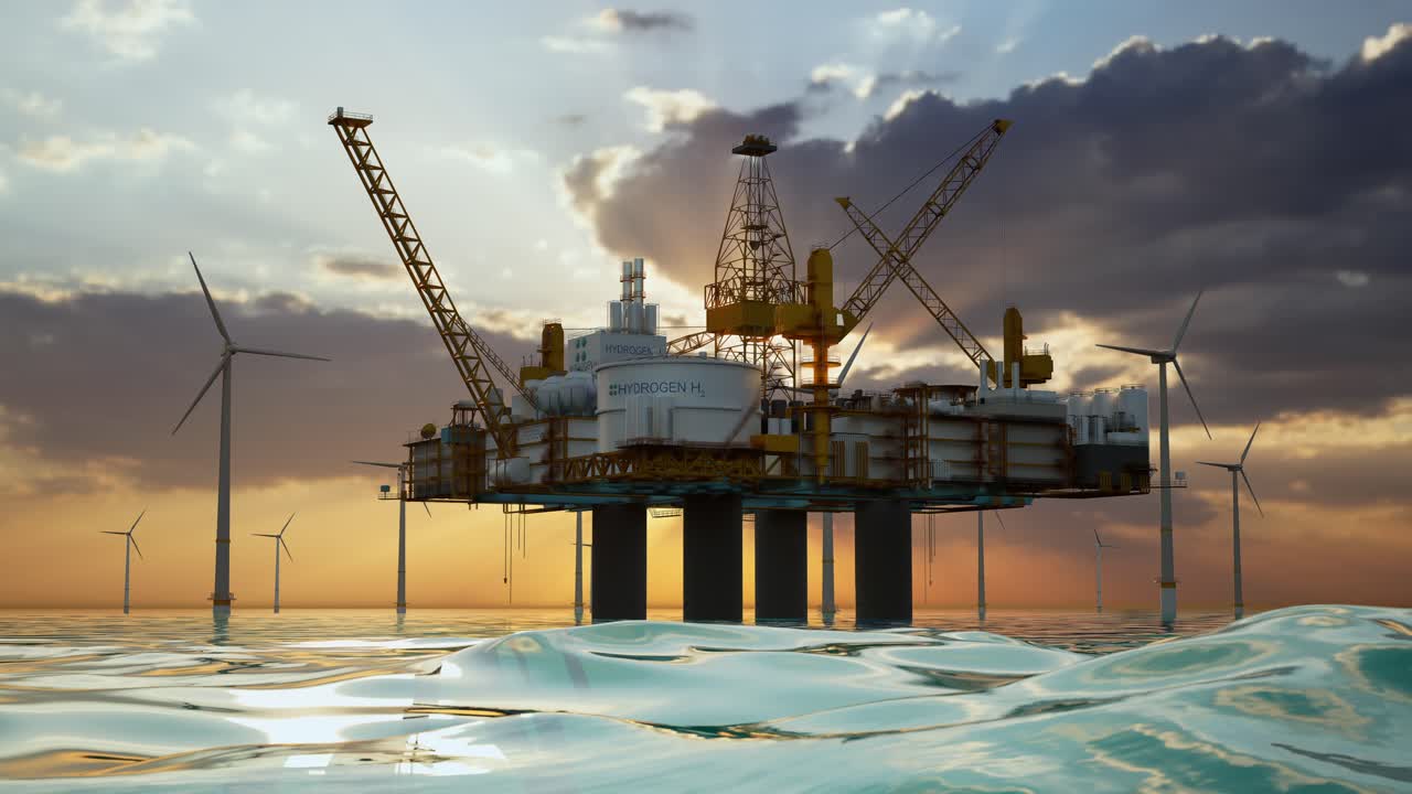 платформа по производству водорода на море с ветряными турбинами