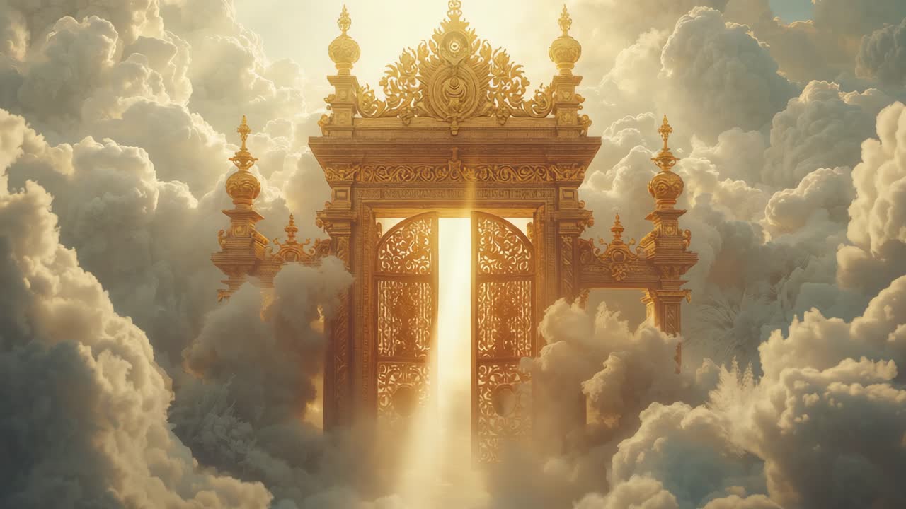 puerta dorada al cielo en las nubes