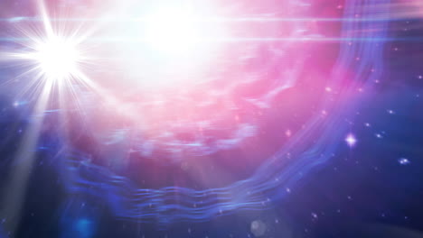 animation of glowing stars on blue, pink and purple light trails in universe