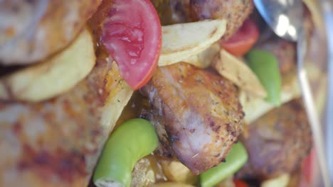 roasted chicken with fried potatoes and vegetables