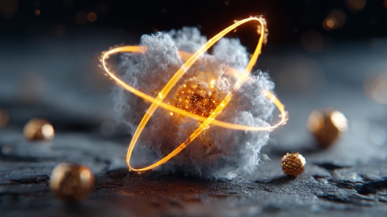 A Stunning Visual Representation of Atomic Structure with Radiating Electrons and Luminous Nucleus, Captured in a Unique Artistic Approach