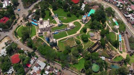 drone shot over fasil ghebbi in gondar, ethiopia