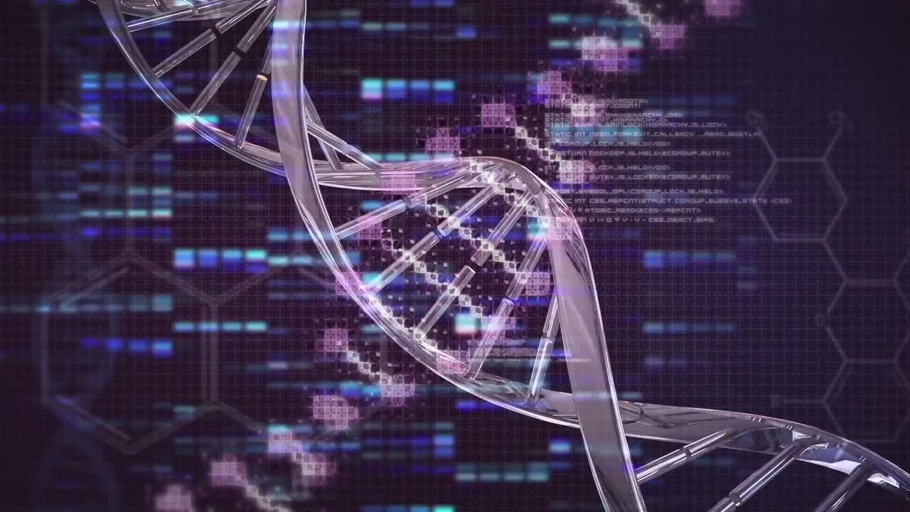 Animation of light spots and dna strands on black background