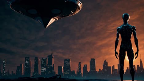 encuentro alienígena sobre una metrópolis