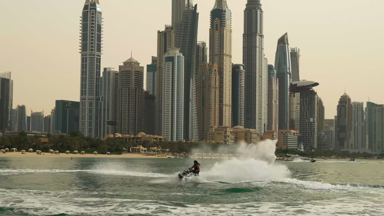 Jet-skiing in front of Dubai skyline