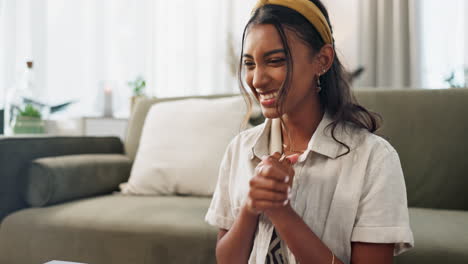 Woman,-winner-and-celebration-on-laptop-for-home