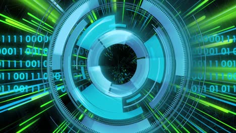 animación del alcance, codificación binaria, procesamiento de datos a través de rastros de luz de transferencia de datos