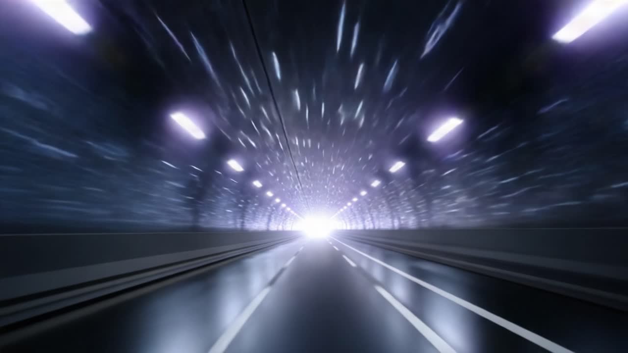 Dynamic Journey Through a Tunnel: An Abstract Visual Experience of Light and Motion Captured in Two Frames of a Video Showing Dramatic Speed and Depth