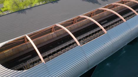 top down aerial view of modern subway station in chicago, illinois