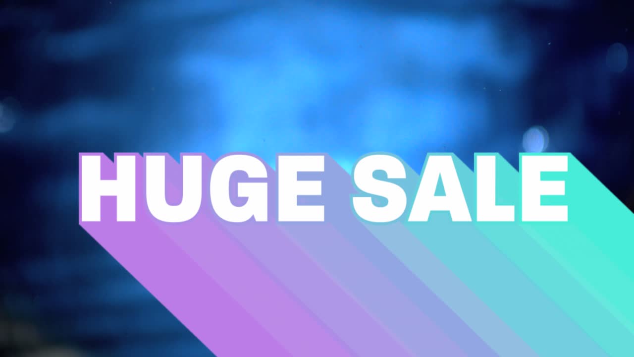 Animation of huge sale text over blue clouds background