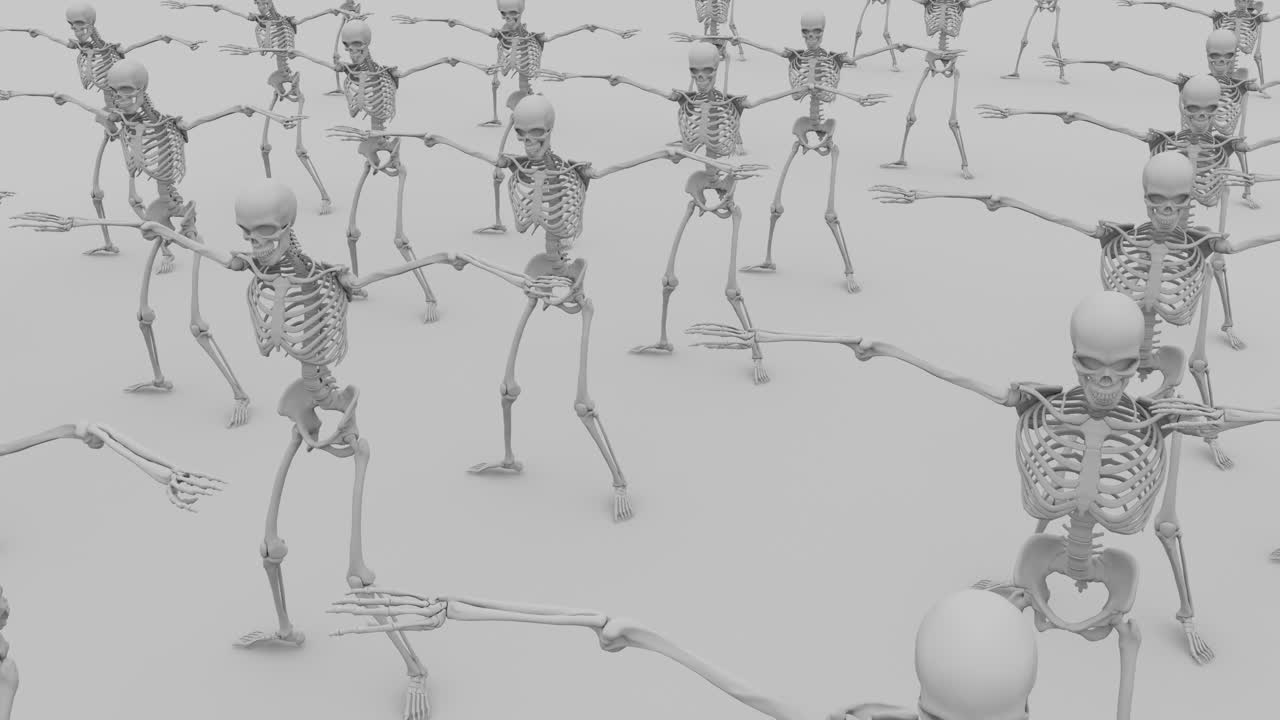 Animated Skeletons Performing a Synchronized Dance