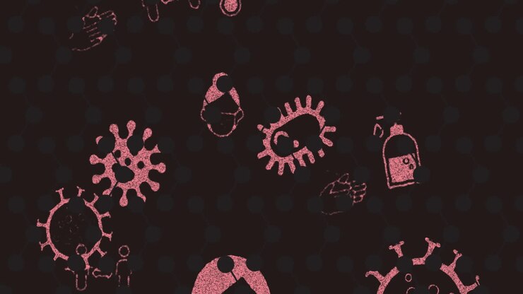Animation of falling pandemic icons over black background