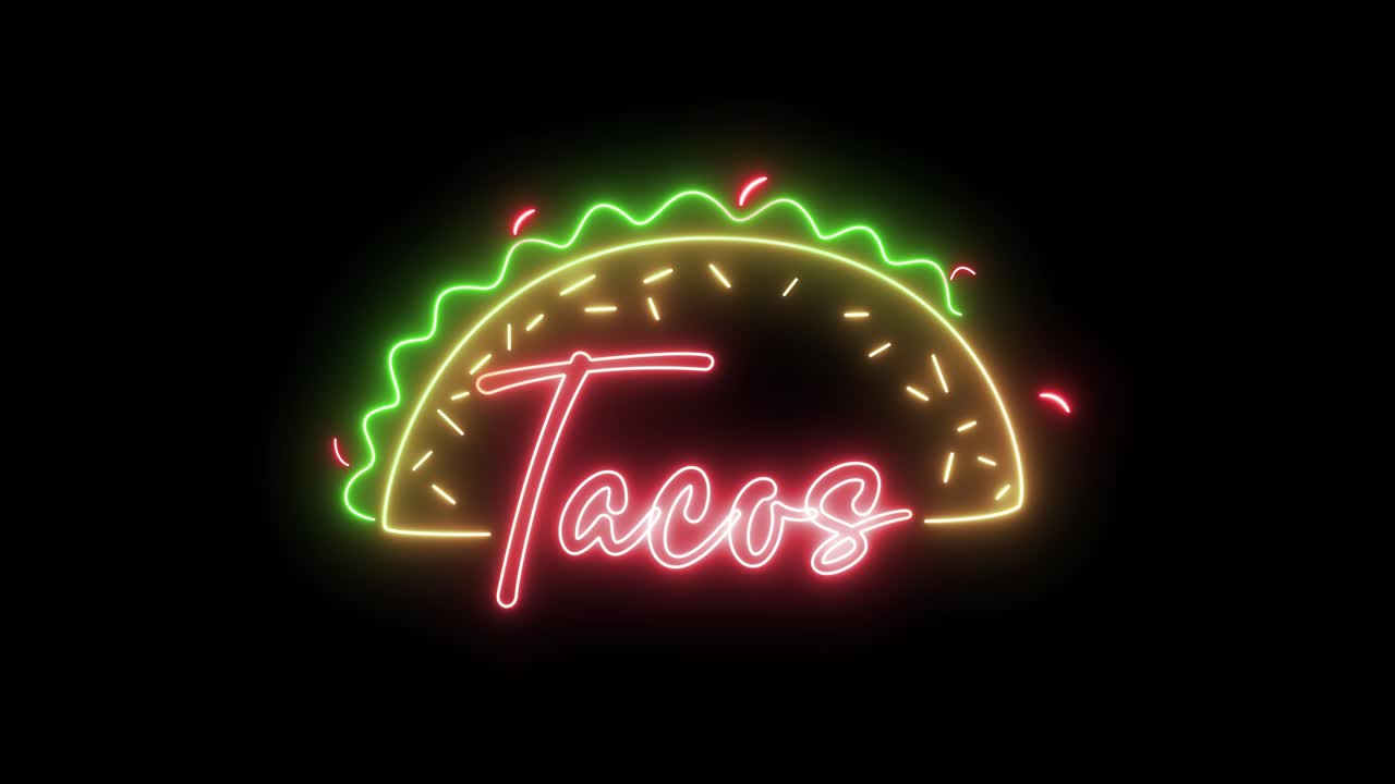 un letrero de neón parpadeando con la palabra "tacos"