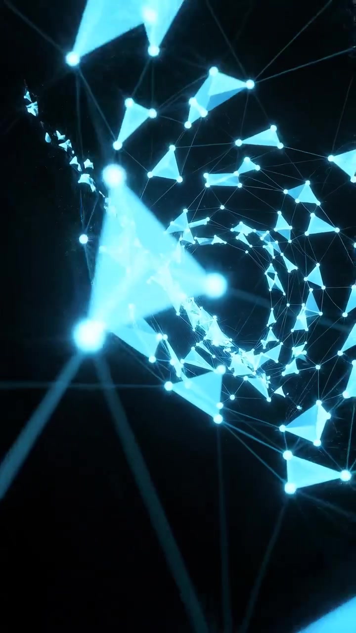 Moving Through a Glowing Blue Digital Network Vortex