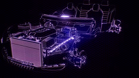 Holographic-animation-of-3D-wireframe-car-model-with-engine