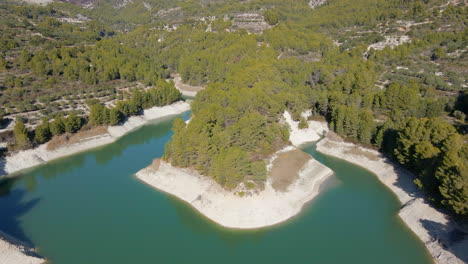 aerial view of the banks of the guadalest reservoir in the province of alicante, spain