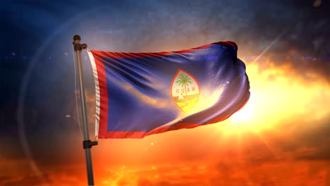 bandera de guam retroiluminada en el hermoso amanecer bucle cámara lenta 4k