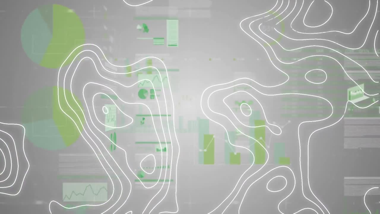 Animation of isohypses and data processing on grey background
