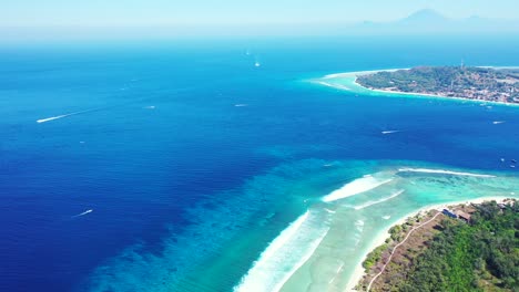 Misty-morning-sky-over-deep-blue-sea-around-tropical-islands-of-Indonesia,-perfect-gateway-for-vacations-of-young-couples