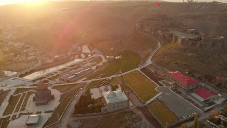 top view cityscape of kars city at sunset in kars province, turkey