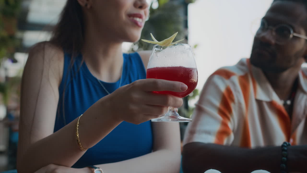 Young Woman Hanging out with Cocktail Meeting with Friends in Bar