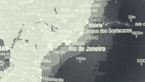 a detailed map showing the southeastern coast of brazil and surrounding areas, including major cities and ocean depths