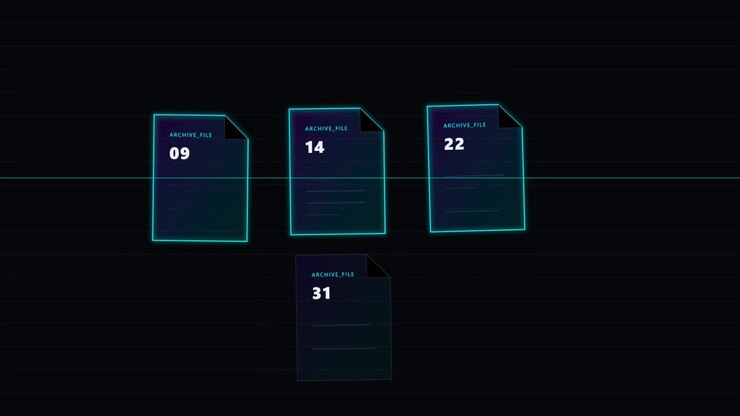 Digital Archive File Icons with Glowing Selection Animation
