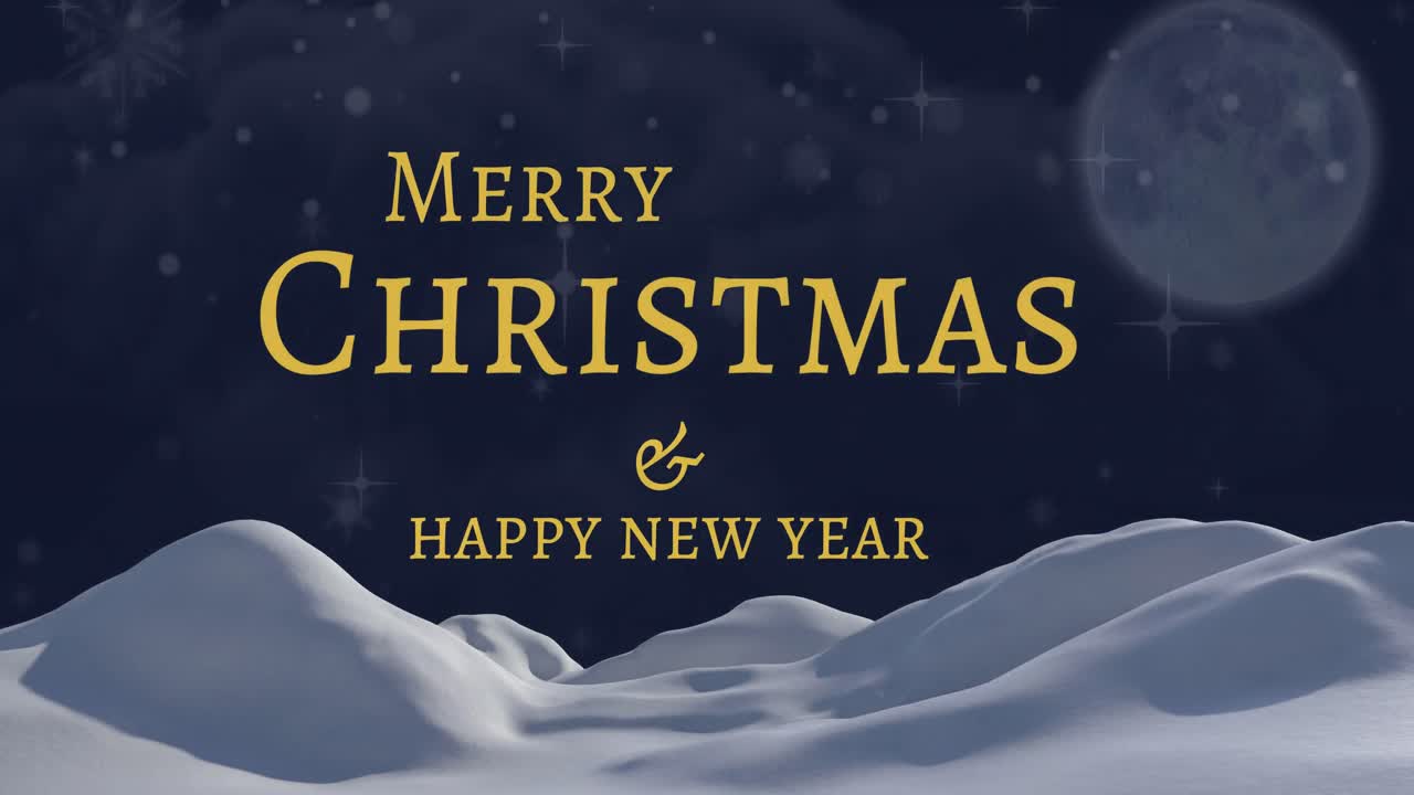 크리스마스 축하 및 새해 축하 텍스트의 애니메이션 창문과 겨울 풍경