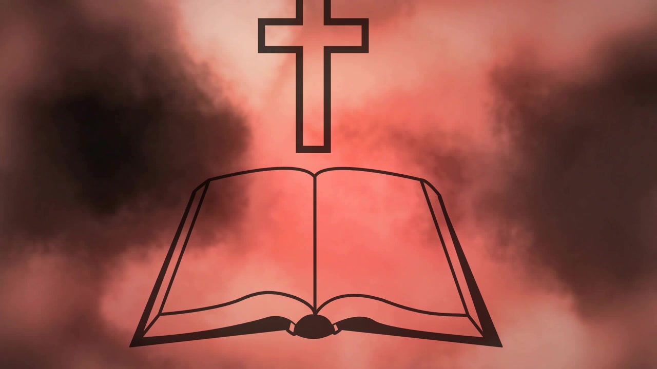 All'avvio, nuvole fluide e luminose mentre la croce e il libro rimangono centrati, a simboleggiare il rinnovamento
