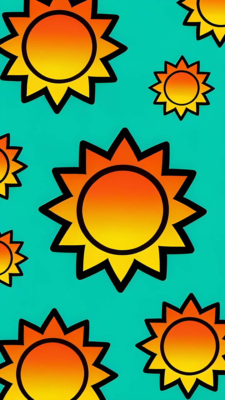 Vertical video: Looping playback, frame panning and zooming across teal field to showcase sun icons