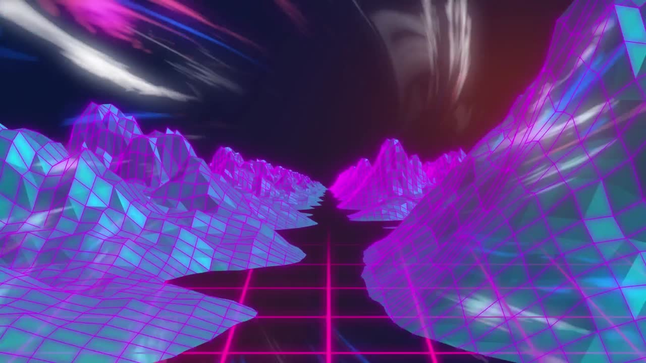 animación del metaverso, senderos de luz con procesamiento de datos.