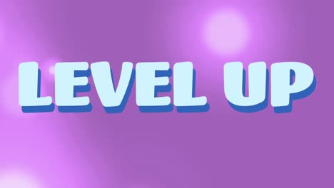 Animation-of-level-up-text-over-geometric-shapes-and-lens-flare-against-purple-background