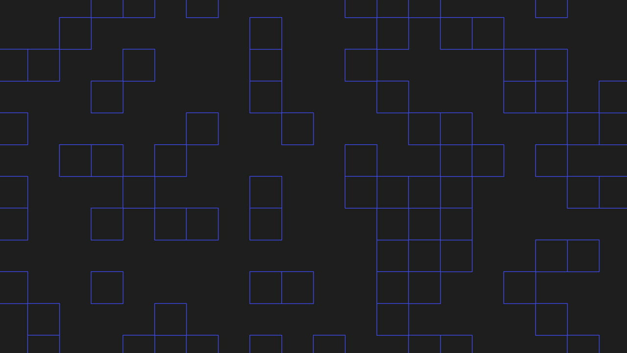 A modern and minimalist design featuring a blue grid pattern on a black background. Consisting of evenly spaced blue squares arranged in a specific pattern, creating a visually striking image