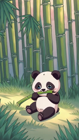 cute panda eating bamboo in a bamboo forest